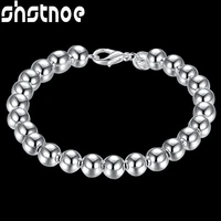 925 sterling silver 8mm hollow ball beads silver beaded bracelet for women jewelry fashion wedding engagement party gift
