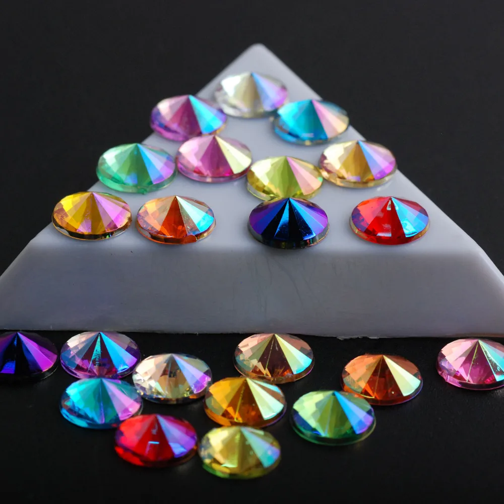 

Acrylic Round 10mm AB Colors Crystals Flatback Rhinestones Strass Rivoli Stones for Dress Wedding Craft Clothing accessories