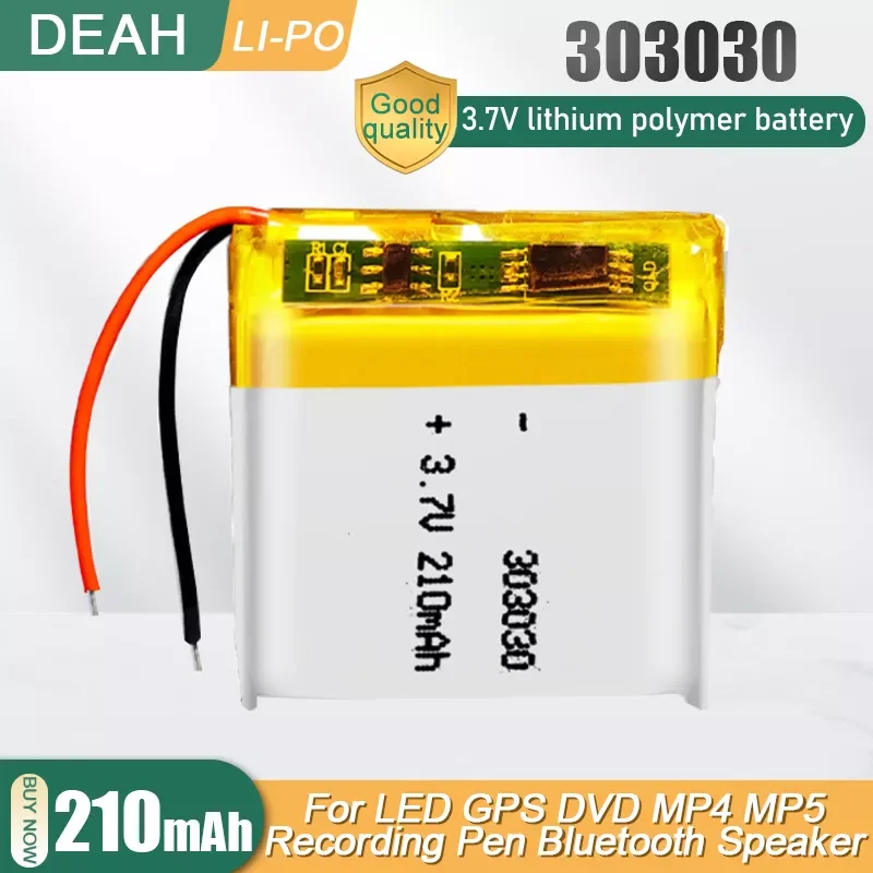 

303030 3.7V 210mAh Rechargeable Lithium Polymer Battery For MP3 MP4 GPS LED PAD DVD Toy Smart Bracelet Bluetooth Speaker 033030