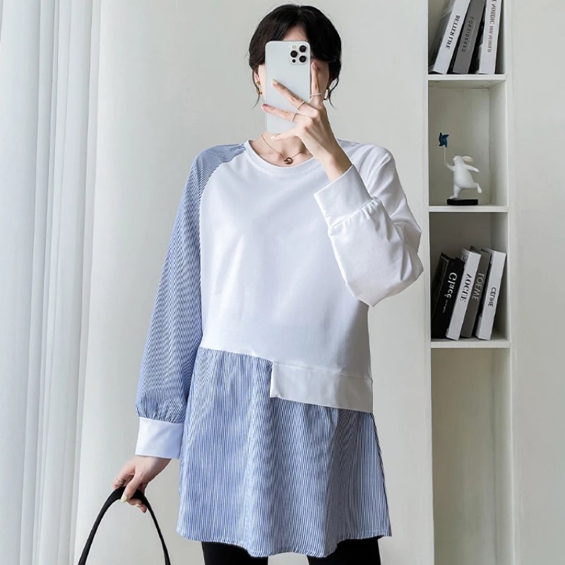 Fashion Maternity Sweatshirt Patchwork Blouses Loose Spring Casual Pregnancy Tops Shirt Maternity Clothes For Pregnant Women