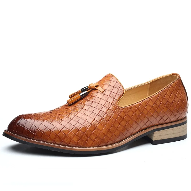 

Large Size 38-48 Men Business Leather Shoes Office Formal Slip-On Shoes All-Match Tassel Pointed Toe Loafers Dress Wedding Shoes