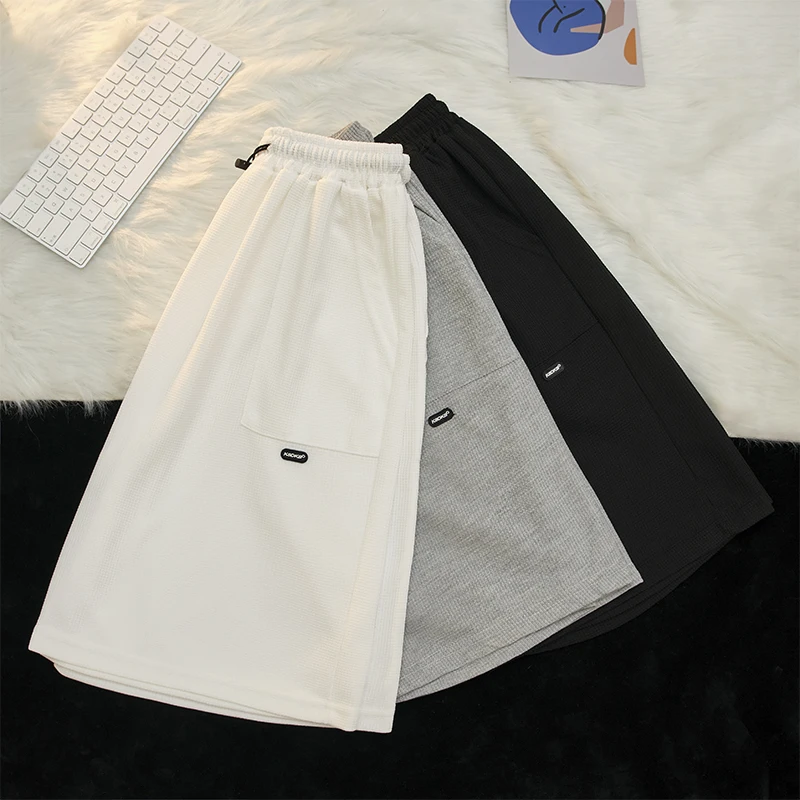 Waffle Summer Casual Shorts Tide Brand Solid Color Simple Straight Vertical Five-point Movement