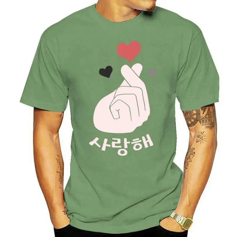 Мужская футболка Saranghae Корейская с пальцами и сердцем Женская |