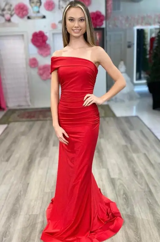 

Unique One Off The Shoulder Red Party Dress