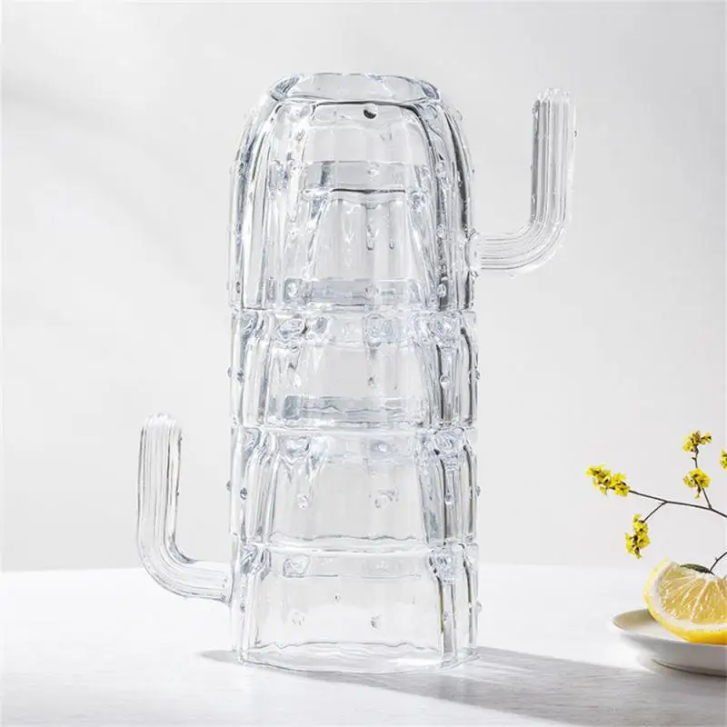 

Household Glass Cups Easy To Clean Lightweight Design Cactus Shaped Convenient Storage And Space Saving Glass Cup Glass Material