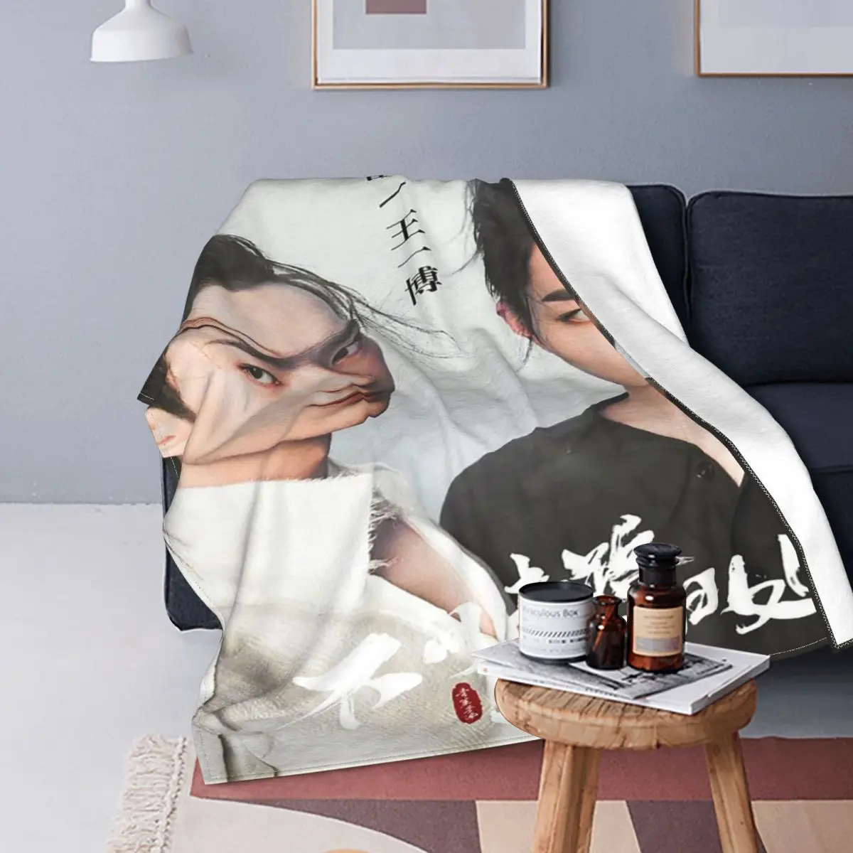 

Drama The Untamed Blanket Coral Fleece Plush Print Xiao Zhan Wang Yi Bo Soft Throw Blanket for Sofa Bedroom Plush Thin Quilt