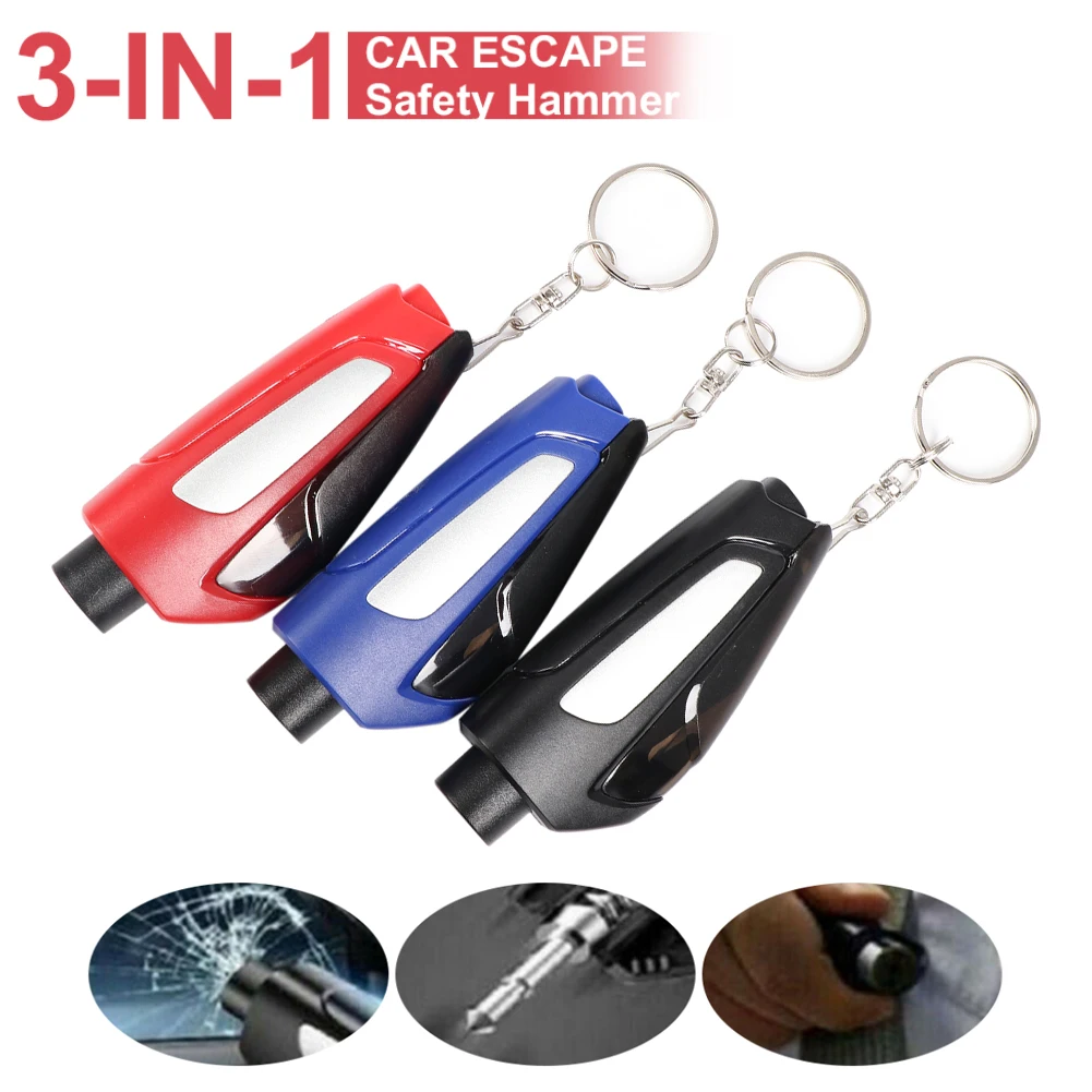 

3 In 1 Car Safety Hammer Emergency Car Window Breaker Seat Belt Cutter with Keyring Life-Saving Escape Hammer Emergency Tool