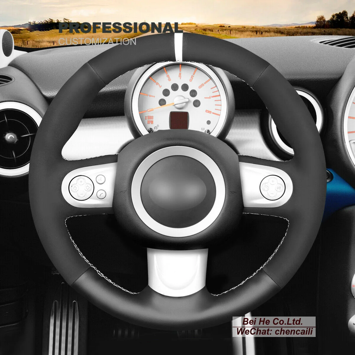 

Hand Sew Non-slip Black Leather Suede Car Steering Wheel Cover For Mini Cooper 2007-2012 / Clubman 2007-2014 / Convertible 2012-