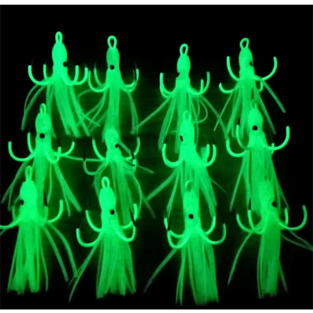 

4PCS Luminous Squid Skirts Soft Lure pesca 5cm/9cm/11cm Night Fishing Lure Octopus Glow Rubber Artificial Bait for Tuna Sai
