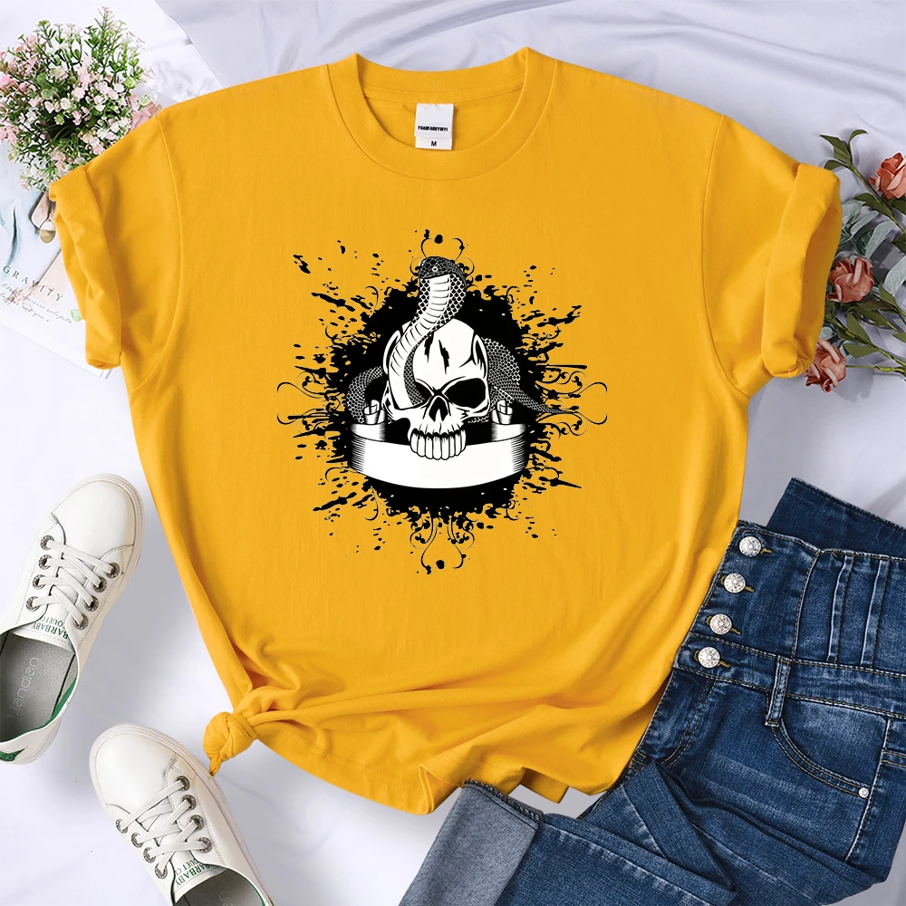 

Y2K Vintage Aesthetic Skull And Snake Womens T Shirts Fashion Soft T-Shirt Sport Casual Crop Tops Harajuku Breathable Tshirt