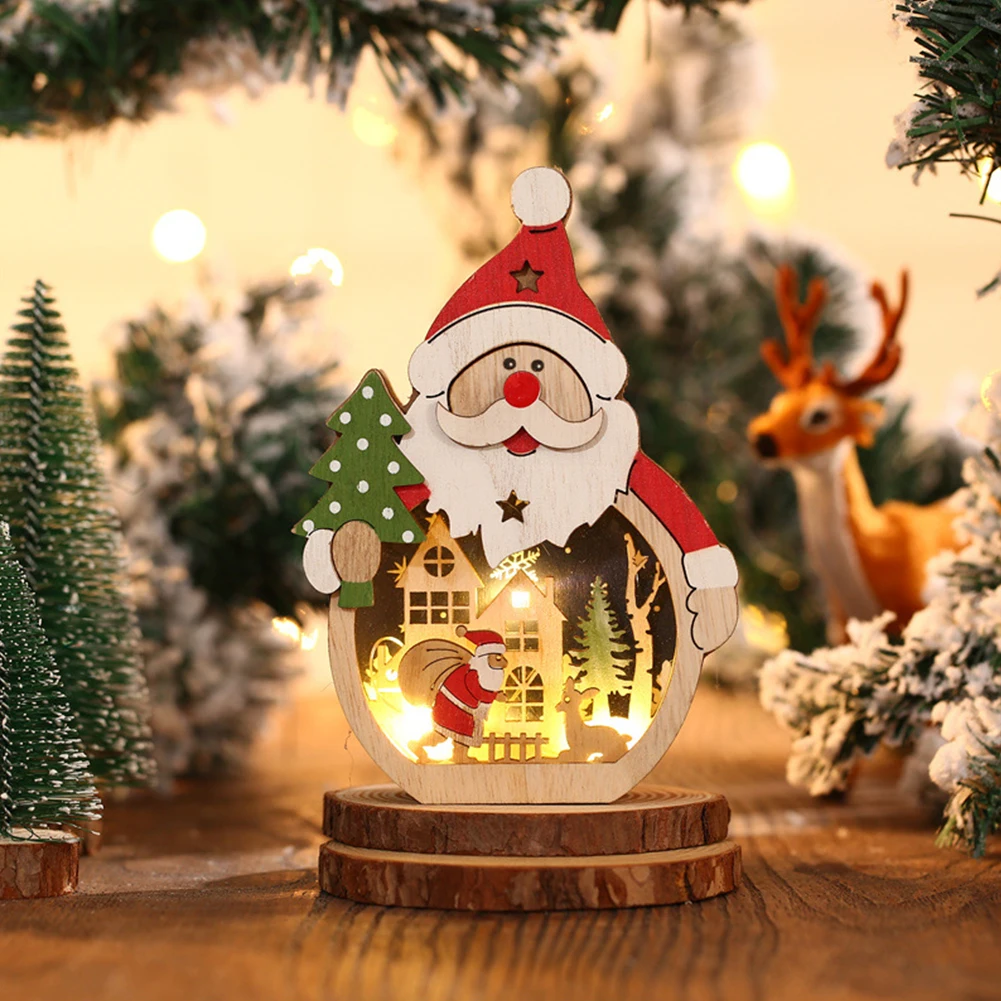 

LED Light-Emitting Santa Claus Snowman Decorations Christmas Holiday Ornaments DIY Wooden New Year Gifts Kids Toys Navidad
