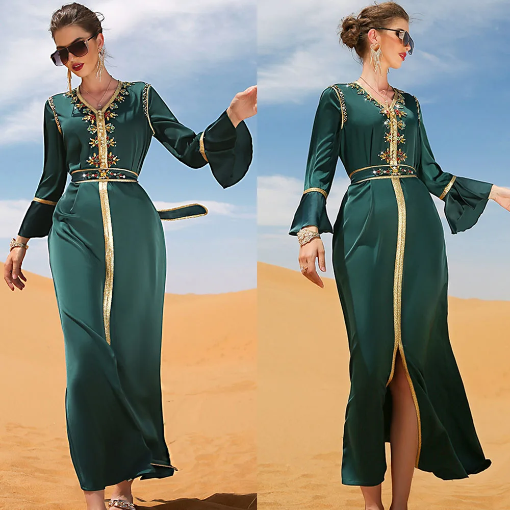 

Luxury Middle East Dubai Arab Abaya Islamic Muslim Women Long Dress Rhinestone Party Gown Kaftan Moroccan Ramadan Eid Mubarak