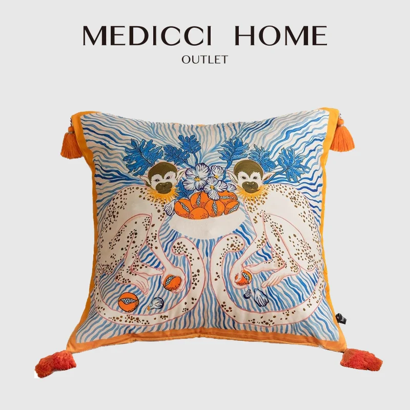 Medicci Home Роскошный чехол для подушки с кисточками Guenon Monkey цветочным декоративным