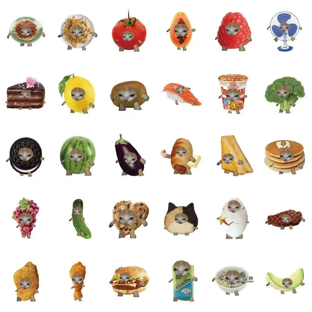 69 шт. наклейки в виде кота и еды