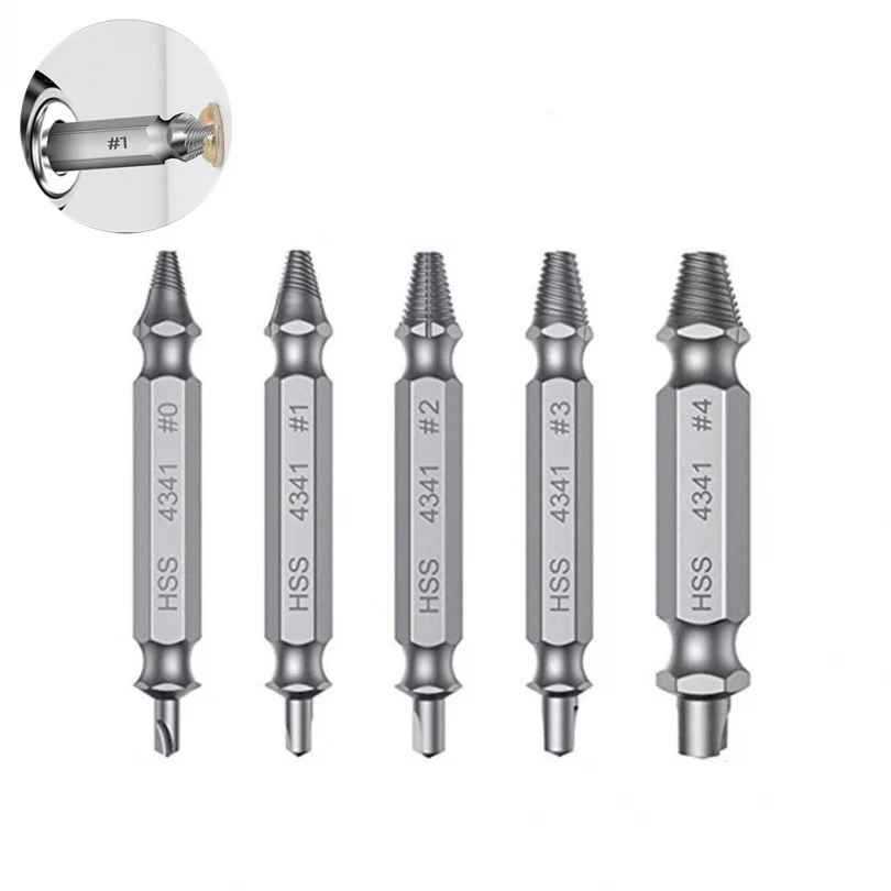 

Screw Extractor 5pcs Double Head Screw Damage Extractor Drill Hole Take Out Dual Tool Set for Stone Woodworking Punch Extractors