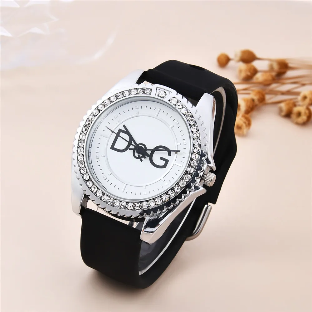 Women's Fashion Diamond Top DQG Luxury Brand Watches Casual Sport Watch For Women Ladies Silicone Quartz WristWatch Montre Femme