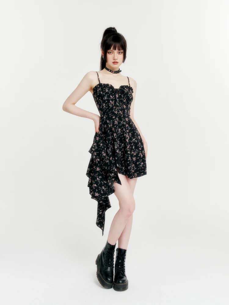 

Romance Captures Dark, Pure Desire, Niche, Irregular Floral Suspenders, Dresses, Sexy Babes, Spring and Summer Woman Dress