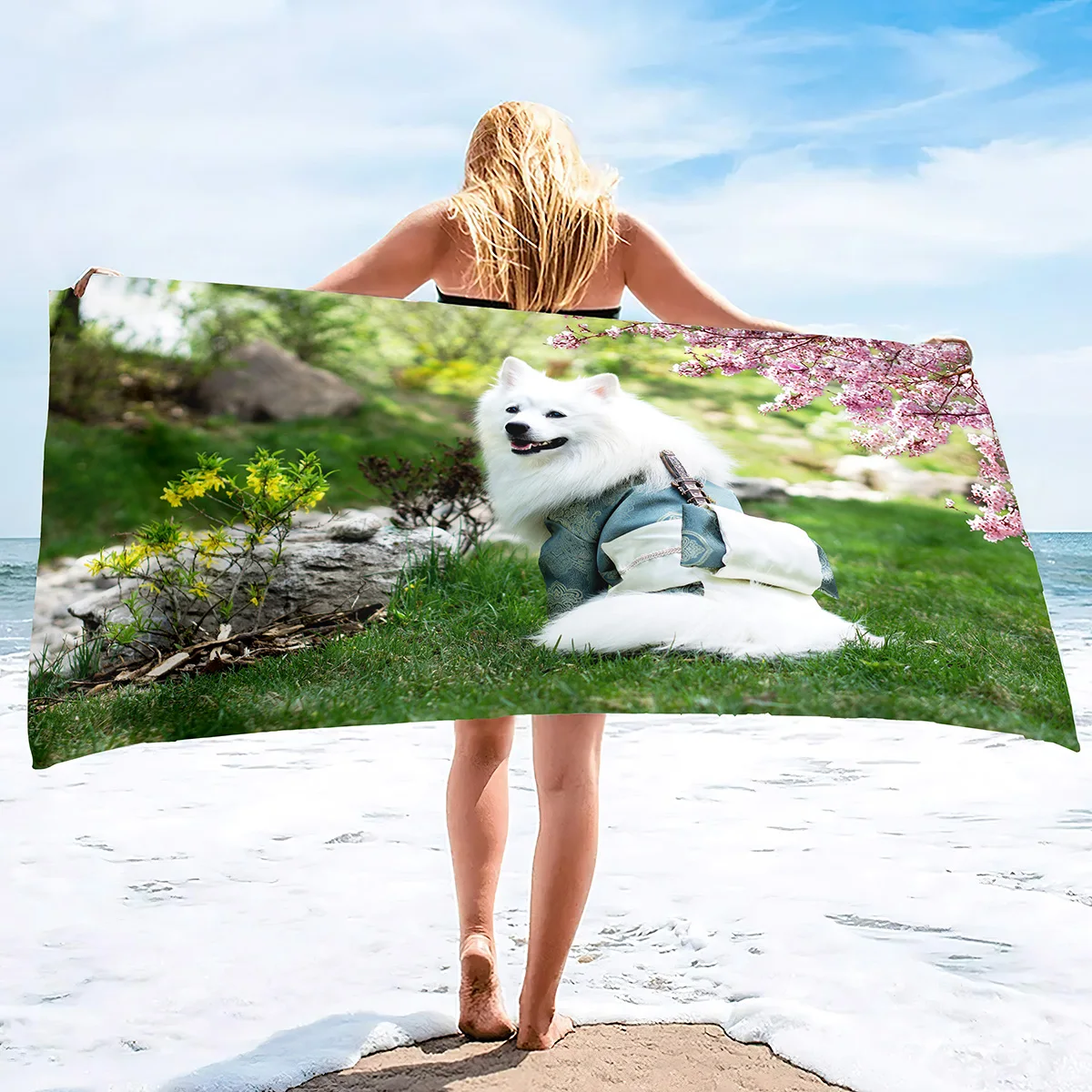 

Beach Towels Samoyed Dog Oversized Beach Towel Travel Towels Microfiber Fast Quick Dry Beach Accessories for Swimming Travel
