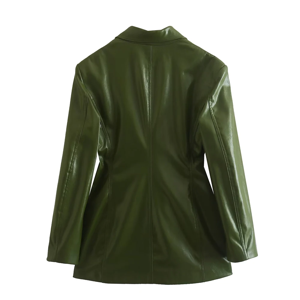 Women's autumn and winter 2022 new casual fashion chic imitation leather double-breasted blazer jacket + bell bottoms Mujer