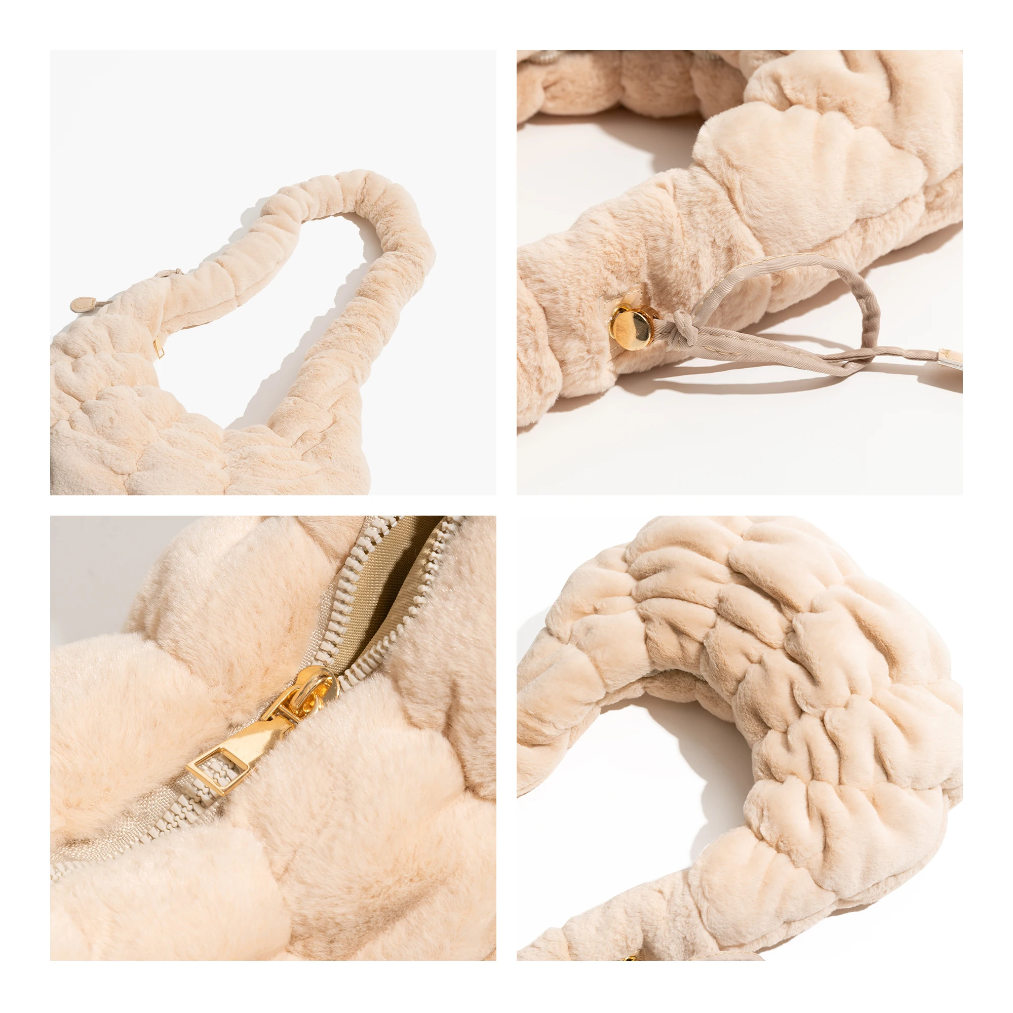 KOKOPEAS пушистая плиссированная сумка-хобо с кулиской однотонная мягкая меховая