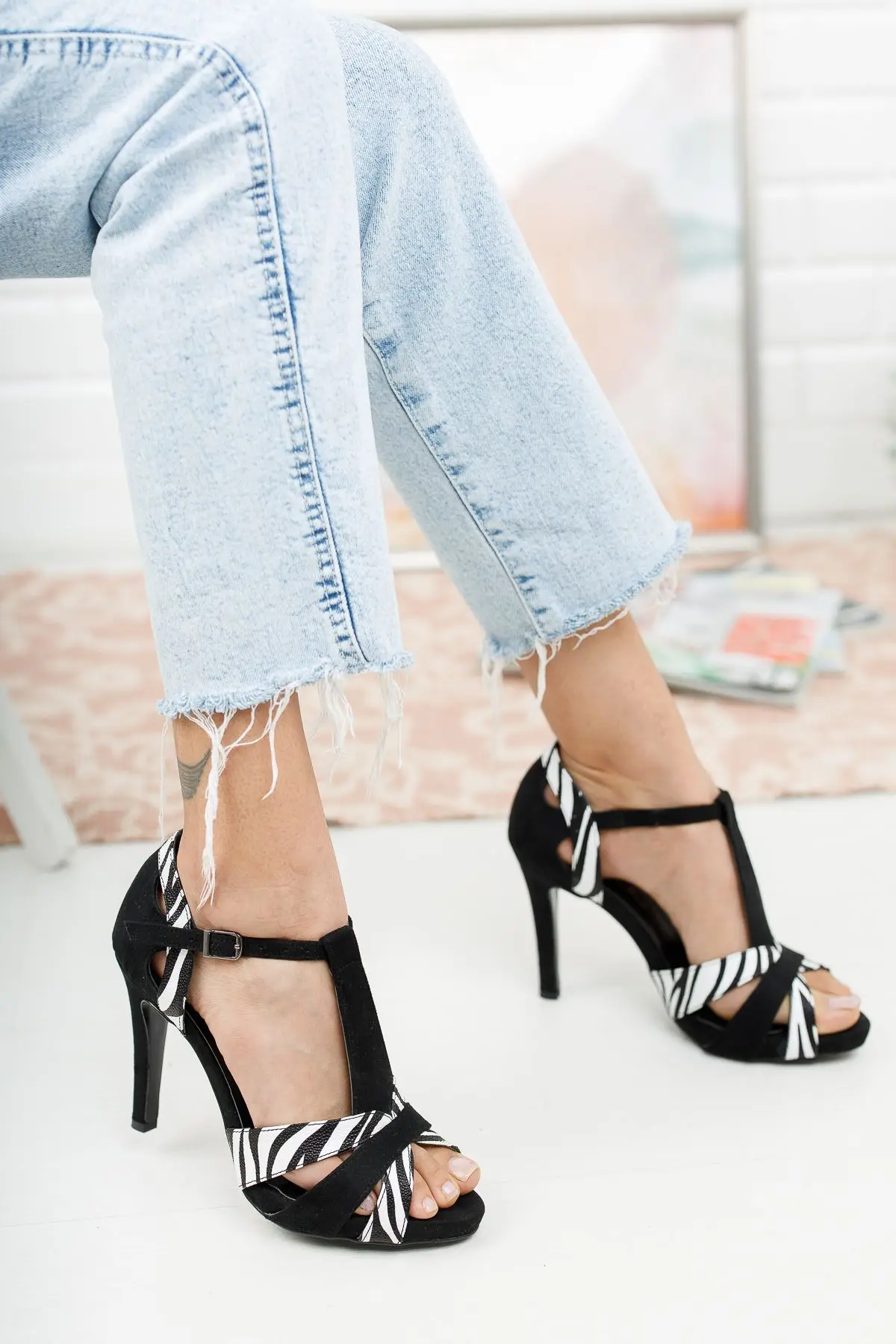 Women's Fashion Suede Zebra Heels Shoes
