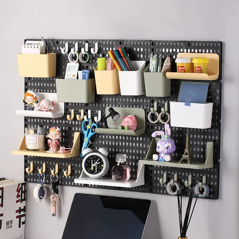 

Wall Mount Shelf Hooks Hole Board Self-adhesive Storage Rack Desk Organizer Room Organization Various Home Storage Accessories