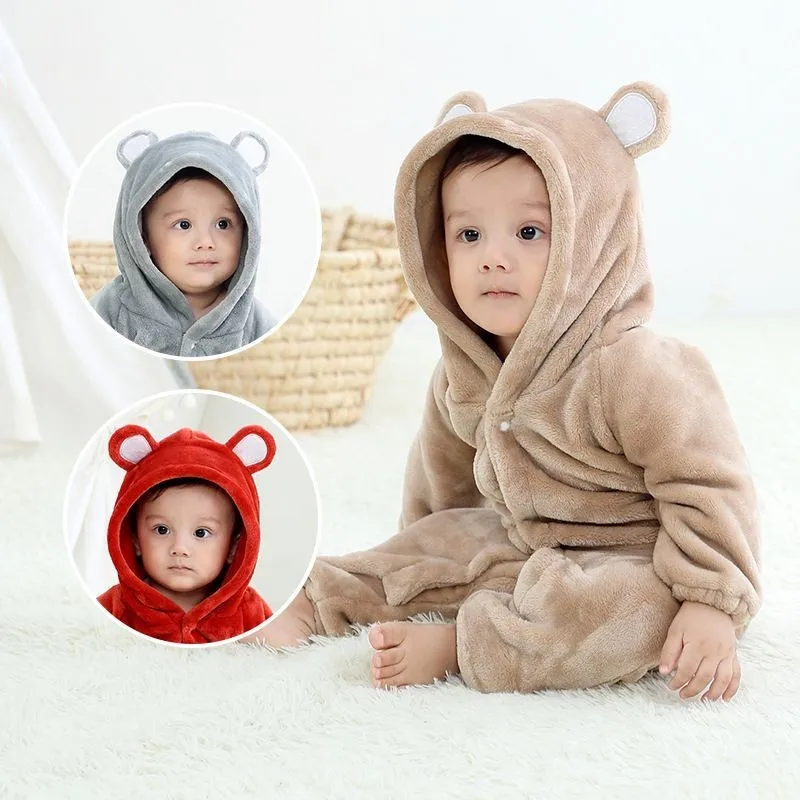 

Infant Toddler Flannel Romper Newborn Boys Girls One-Pieces Baby Bear Animal Cartoon Hooded Warm Pajamas Kids Casual Bodysuits