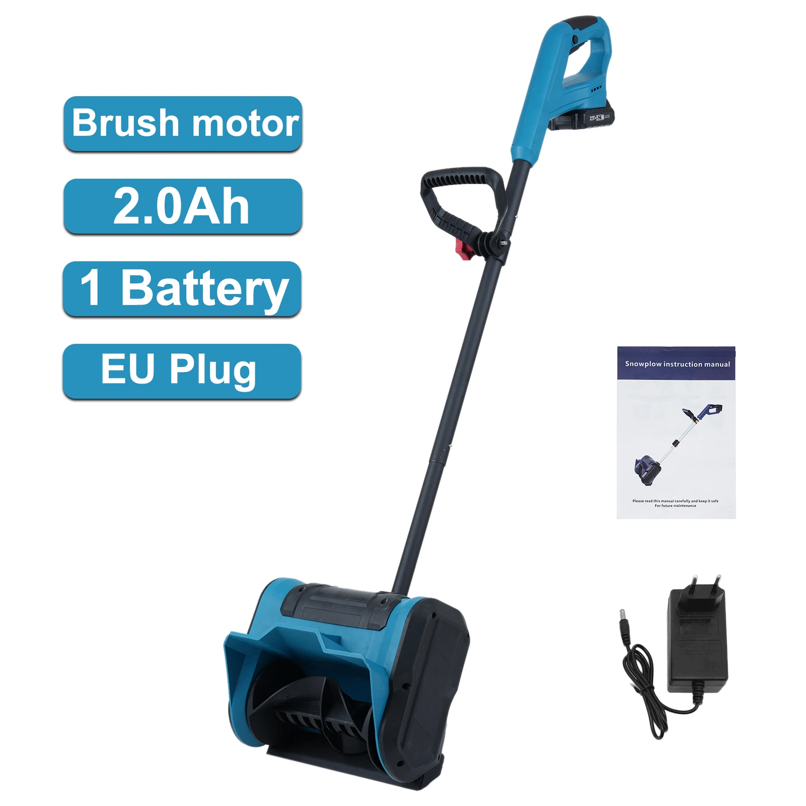 Электрический снегоочиститель 21В, литий-ионный аккумулятор 2.0 Ач