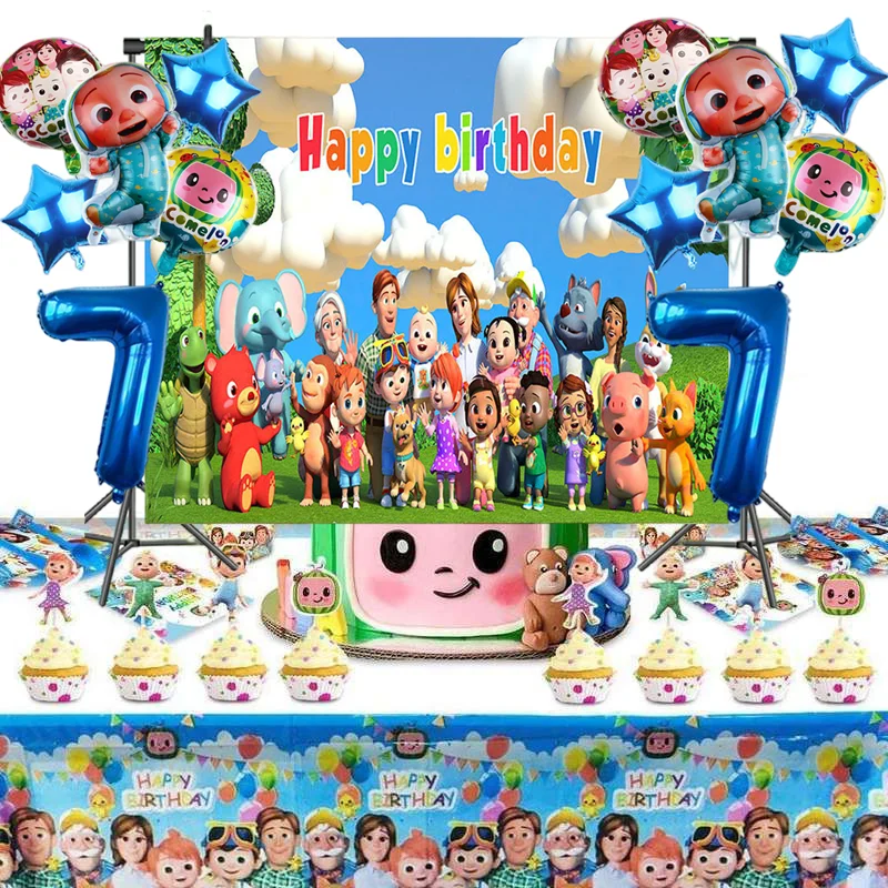 

Cartoon Cocomelon Kids Birthday Party Decorations Balloons Disposable Tableware Tablecloth Kids Baby Shower Party Supplies
