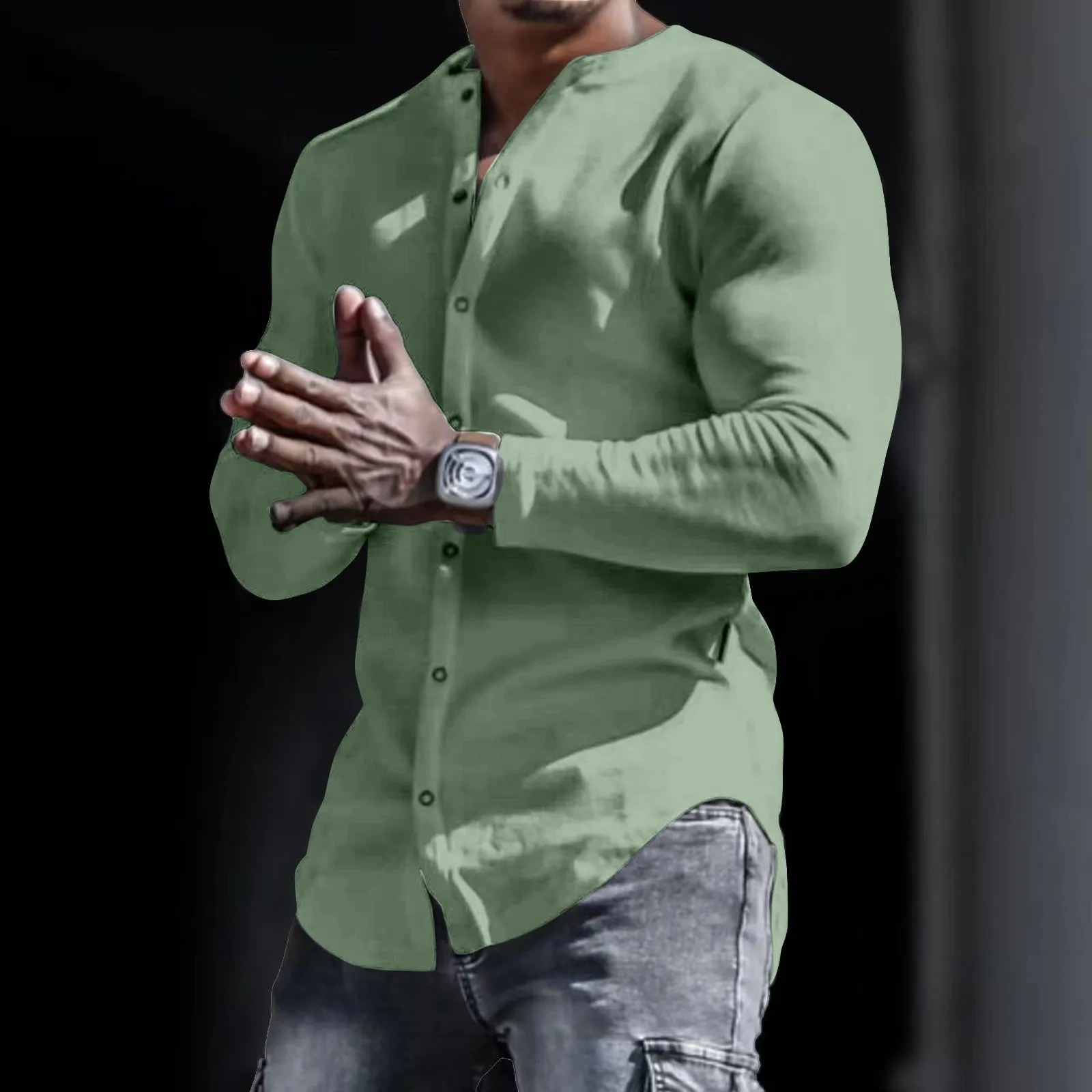 

Рубашка мужская хлопковая с длинным рукавом, приталенная деловая, брендовая одежда для фитнеса и спорта, осень