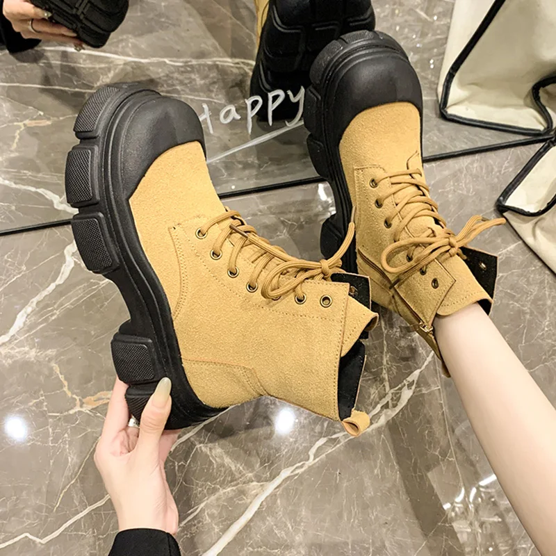 

2024 New Platform Women Shoes Flats Walking Chelsea Boots Designer Winter Suede Ankle Boots Zipper Gladiator Snow Mujer Botas