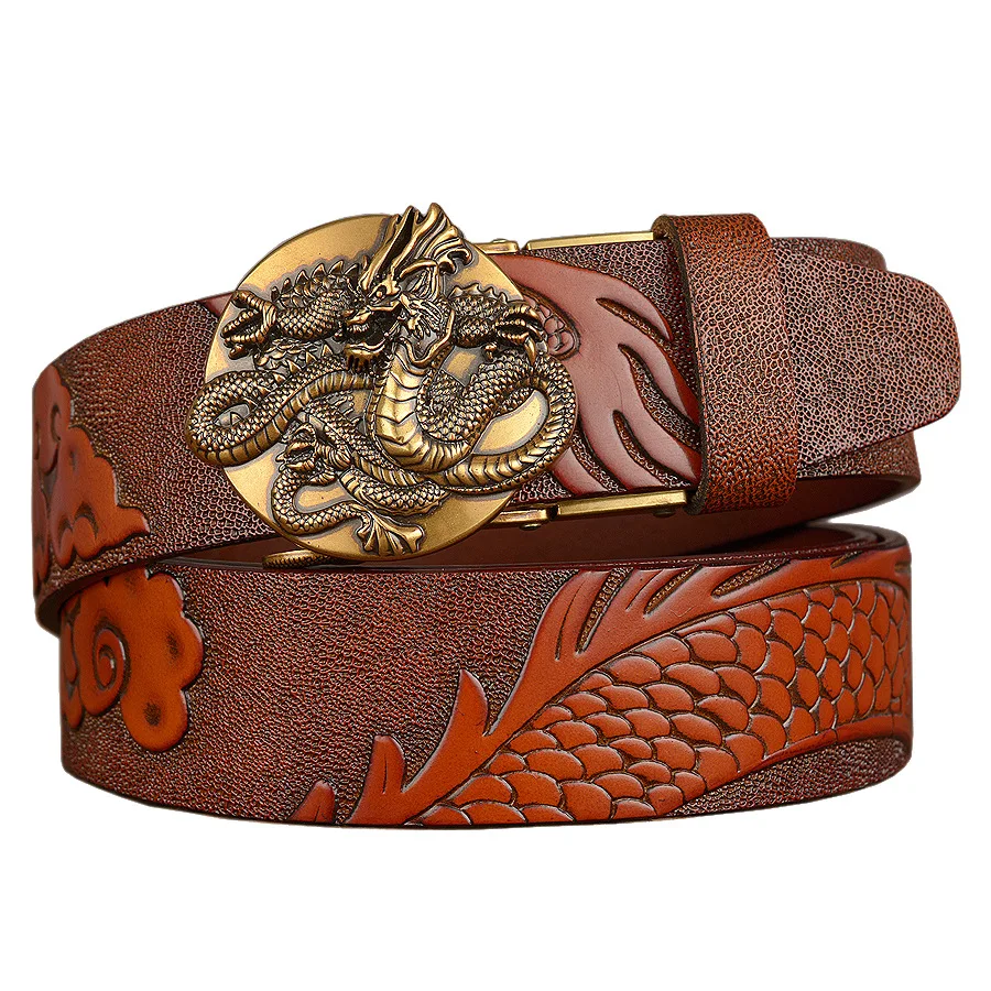 

Dragon Pattern Designer Belt For Men Luxury Brand Cowhide Genuine Leather Male Belts Waistband High Quality Automatic Buckle