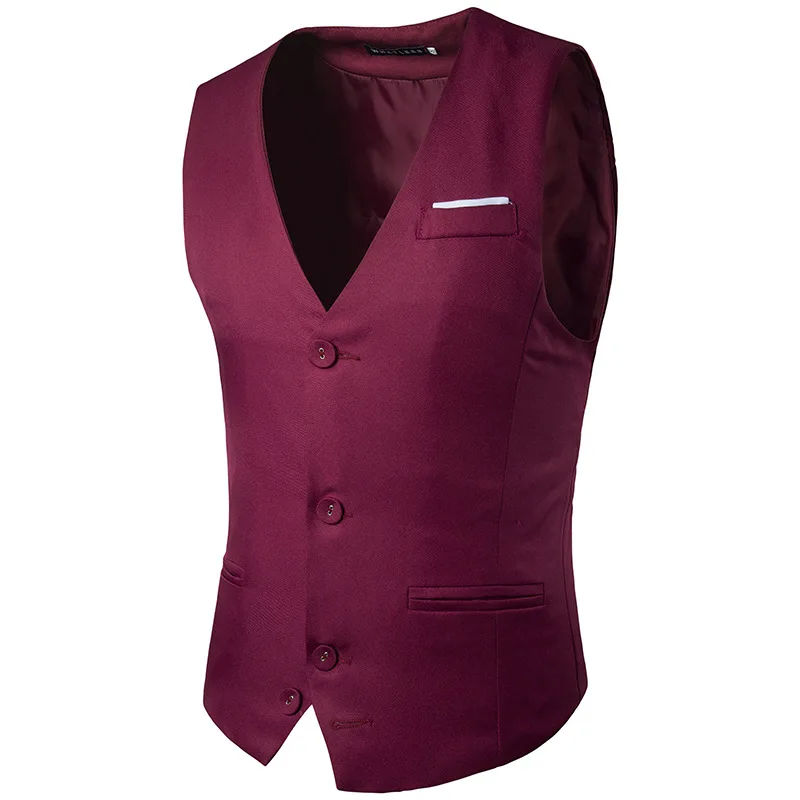 Wine Red Formal Men Elegant Luxury Gentleman Vest Coats Fashion Wedding Nightclub Suit Vests Business Workplace Dress Waistcoats