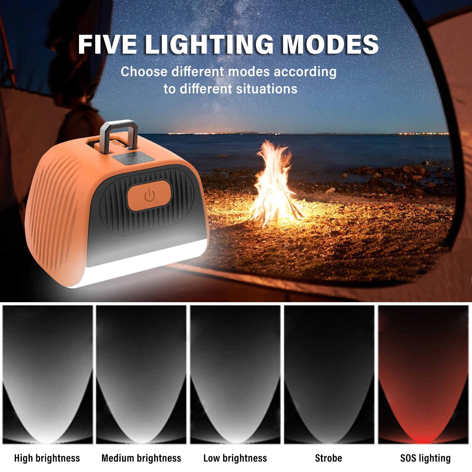 

Portable Camping Light Waterproof Suspensible USB Charging Light Energy Saving Battery Level Display Ultra Bright for Outdoors