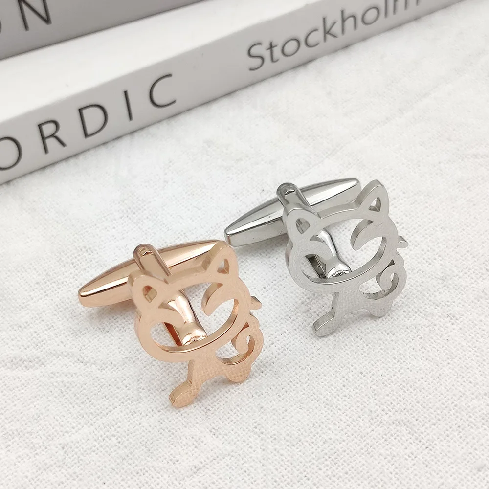 Cute Kitten Men Women's Cufflinks Small Animal Stainless Steel Shirt Cufflinks Accessories Neutral Jewelry Wholesale