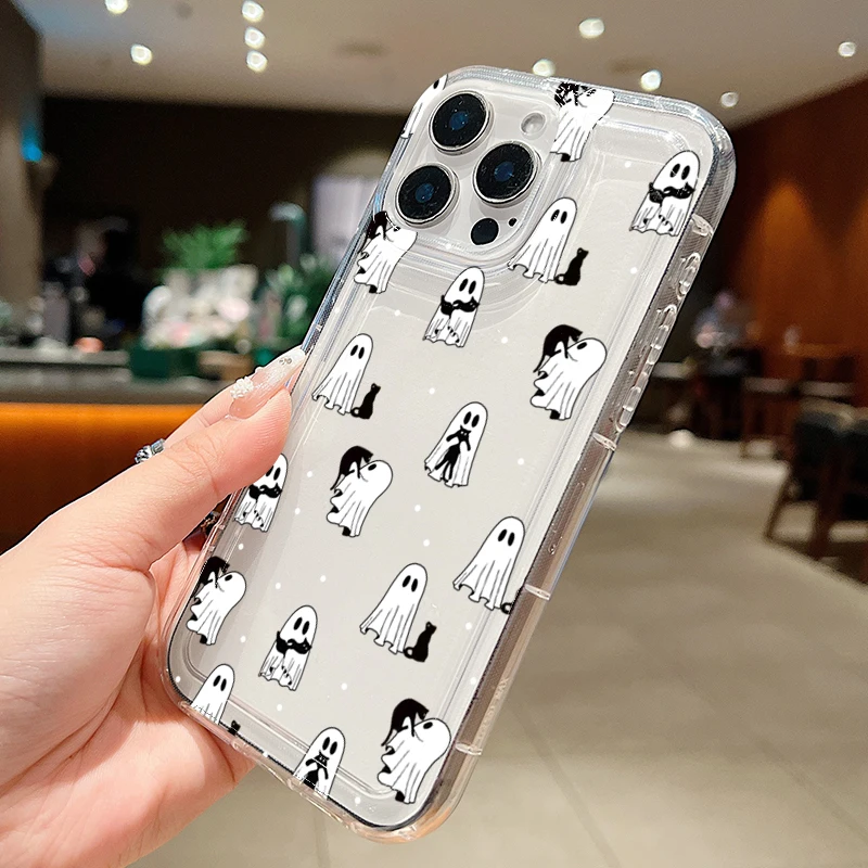 Прозрачный чехол с принтом Western Halloween Cowboy Ghost & Flowers для iPhone 17 16 15 Pro Max XS XR X 12 11 13 14 7 8 Plus 16E 17 Cover (art.: 3920d10ceffec) - 3920d10ceffec