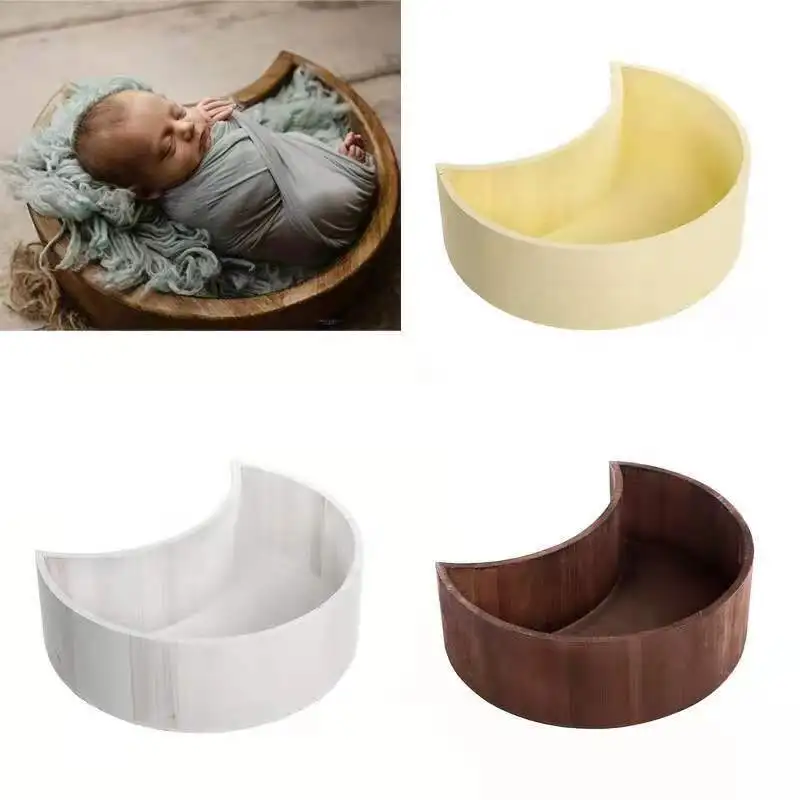 Newborn Photography Props Retro Crescent And The Stars Basket Solid Color Wooden Container Baby Hundred Days Photo Accessories