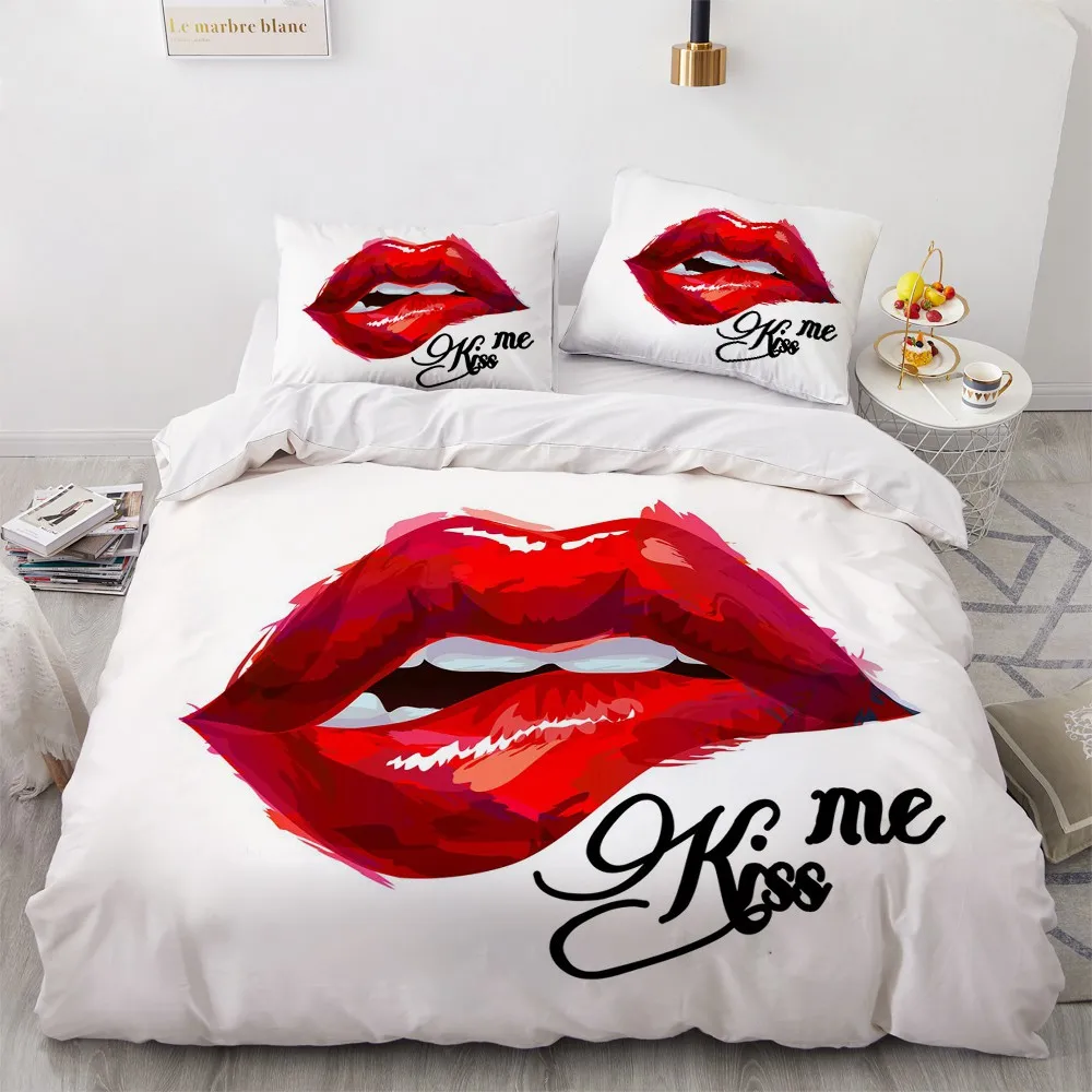 

Kiss Sexy Lips Duvet Cover and Pillowcase Luxury Bedding Set Quilt Covers Queen Size 2/3PCS Bedclothes Home Textile