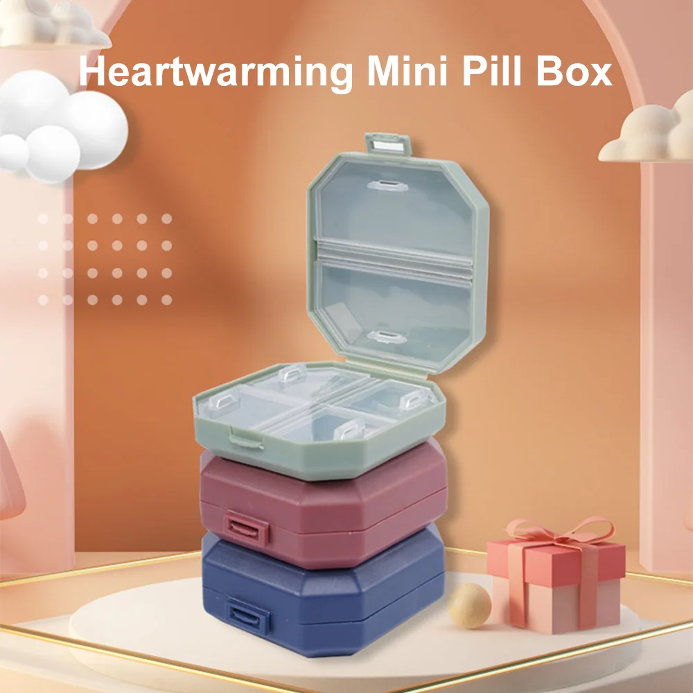 

Heartwarming Colorful 4 Grid Waterproof Pill Box Portable with Slice Sealed Medicine Box Health Container Case Travel Pill Box