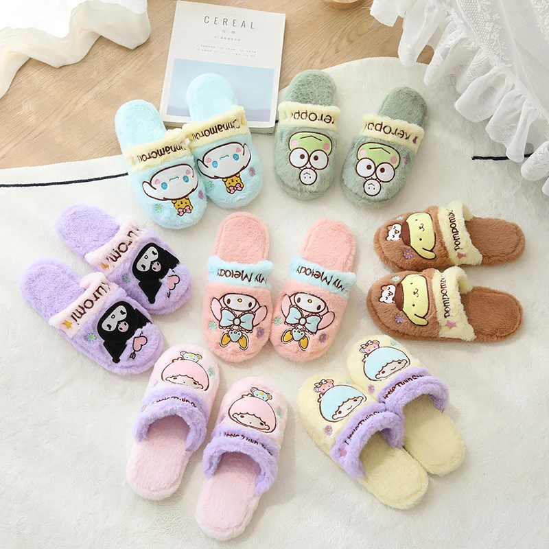 

Тапочки Sanrio Plushie Kawaii Kitty Melody Cinnamoroll зимние набивные туфли для девушек в форме сердца домашняя обувь женские домашние аксессуары