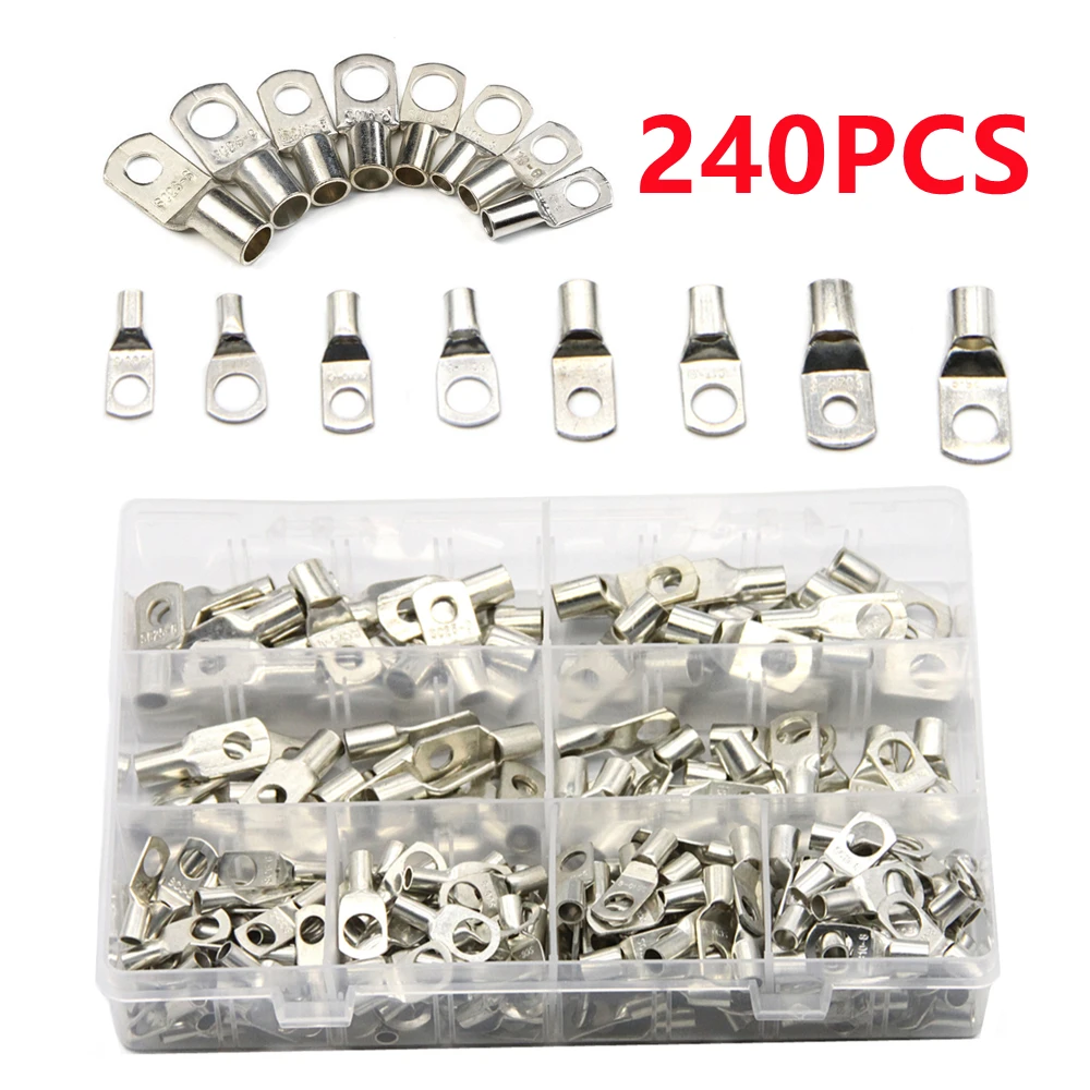 

240/100/60Pcs SC Type Wire Nose Terminal SC6 SC10 SC16 S25 Bare Copper Battery Block Lugs Crimped/Soldered Cable End Connector