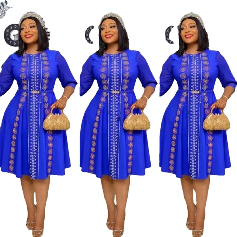 

Sequins Midi Dress Summer Clothes African Dresses For Women 2022 New Dashiki Ankara Party Half Sleeve Robe Femme Africa Clothing