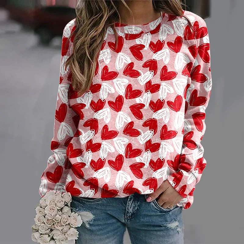 

Women's Valentine's Day Pullover Sweatshirts Tops Long Sleeve Round Neck Heart Letter Print Hoodies Sweatshirt for Spring Autumn