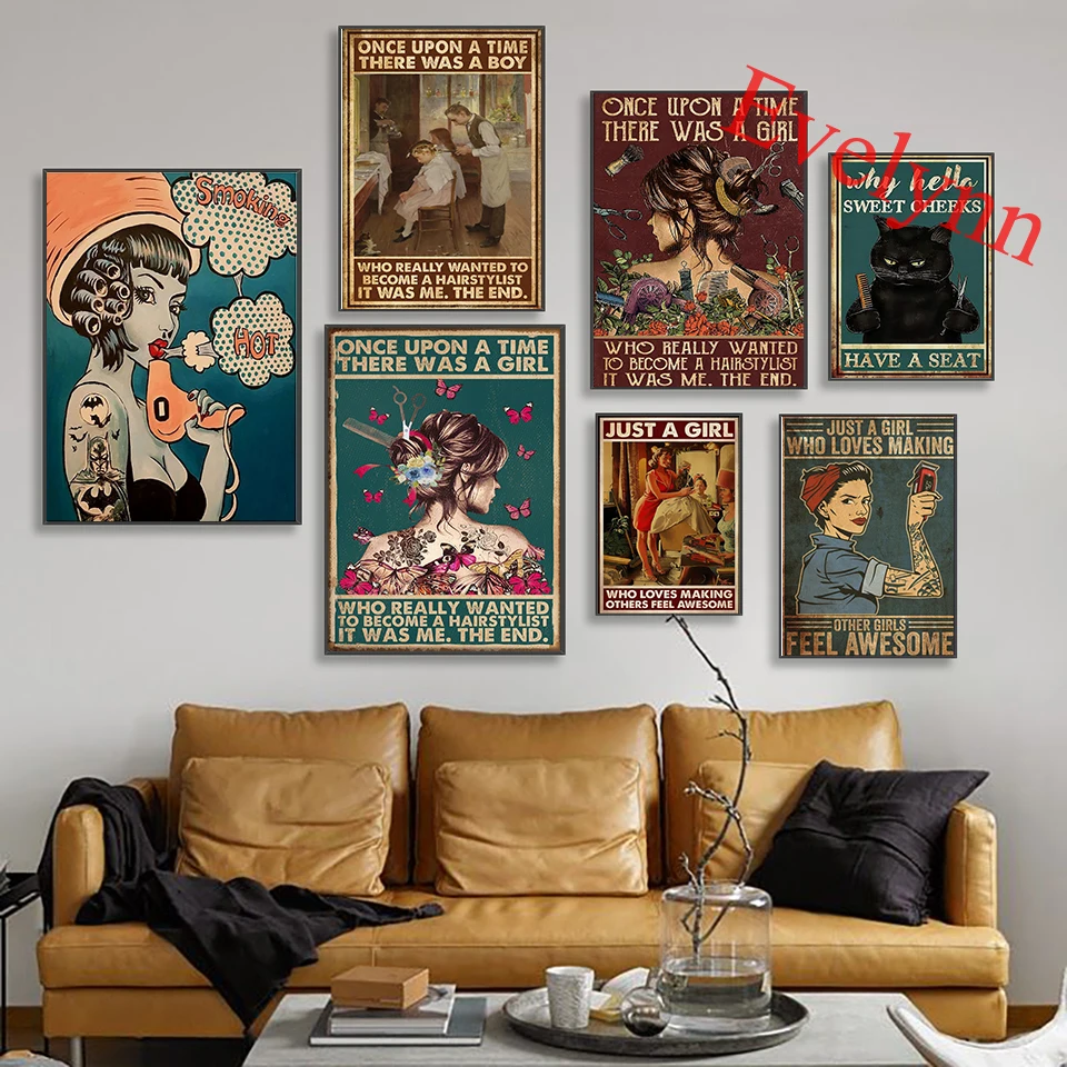 

Парикмахерская, Парикмахерская, ретро, холст, живопись, Постер, Парикмахерская комната, Декор, принты, картины, домашний декор, гостиная, под...