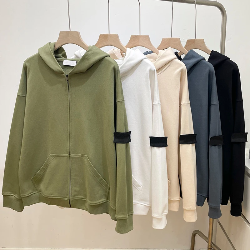 

Hoodies Men Sweatshirt Couple Zipper Drawstring Pocket Sweater Loose Embroidered Fashion Spring Tops 0773-4