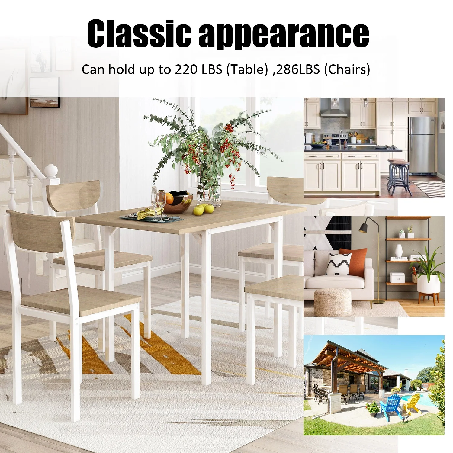 YG TOPMAX 5-piece Modern Металлический Набор для столовой с 1 Drop Leaf обеденный стол и 4