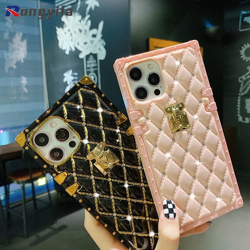 

Роскошные мягкие кожаные чехлы из овечьей кожи для iPhone 14 13 12 Mini 12 11 Pro Max X XR XS Max 6 7 8 6s Plus SE 2020, квадратный клетчатый чехол