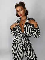 2022 spring and summer new elegant fashion suit zebra lapel long sleeve temperament shirt loose pants suit women streetwear