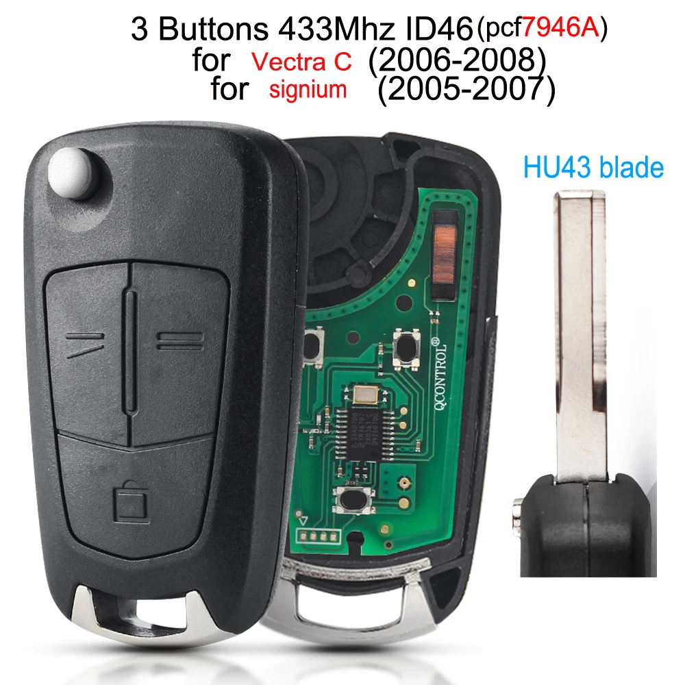 

KEYYOU для Vauxhall Opel Vectra C Signum, автозамена ключа, откидной дистанционный брелок, 3 кнопки, 433 МГц, PCF7946, чип, автомобильный ключ