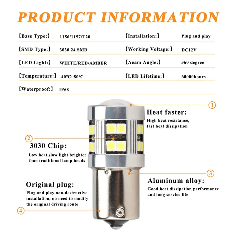 Фонарь заднего хода для дневных ходовых огней 7440 дюйма 1156 T20